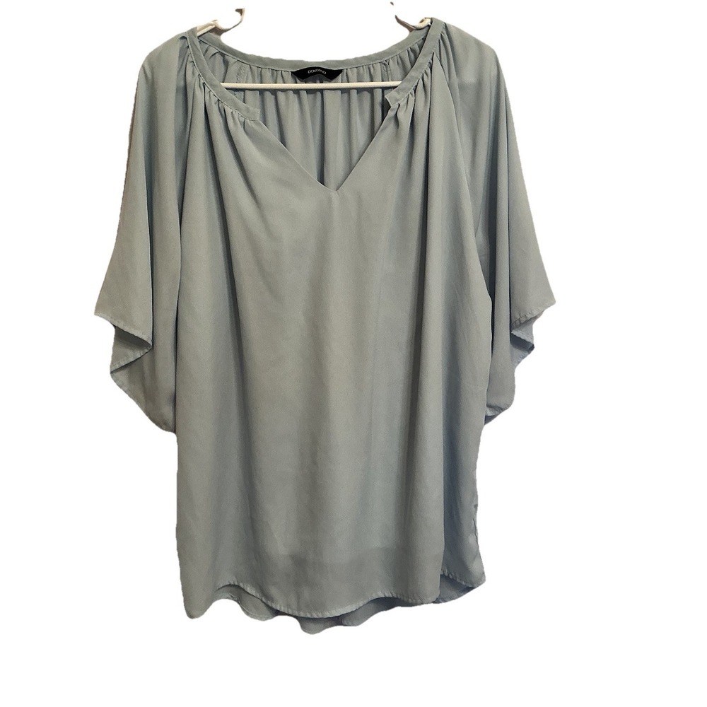Womens Sheer Overlay Lined Blouse Top Dressy Casual‎ Summer Light Blue - Size XL